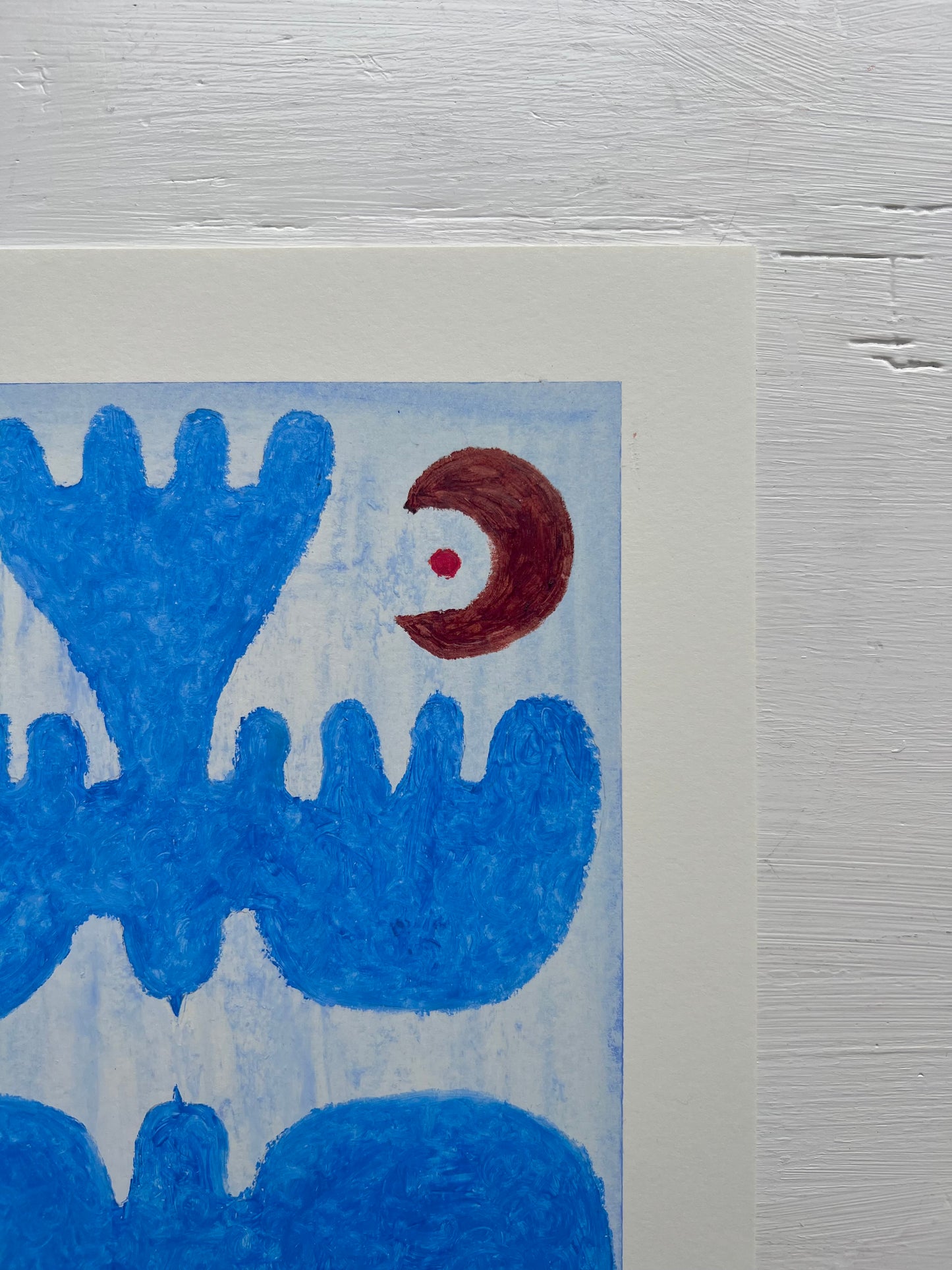 Lovebirds – Original oliepasteltegning A4 | Mørkeblå på lyseblå