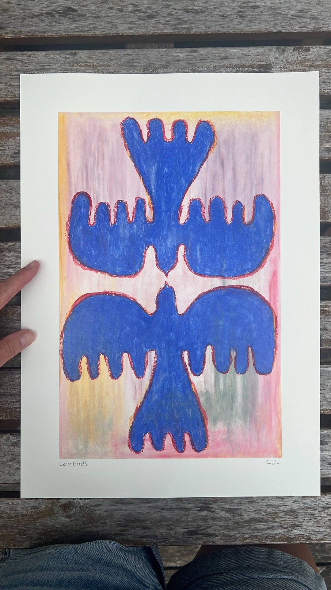 Lovebirds – Original oliepasteltegning A3 | Blå på pasteller