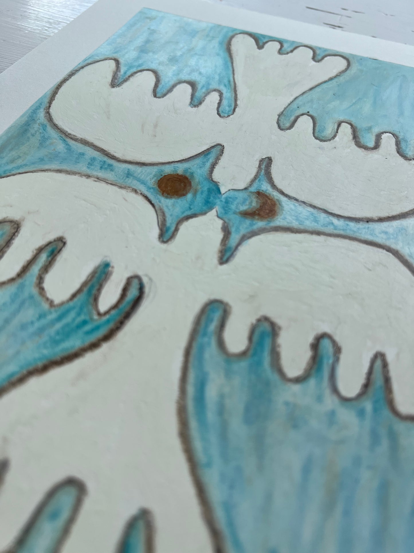 Lovebirds – Original oliepasteltegning A4 | Creme på isblå