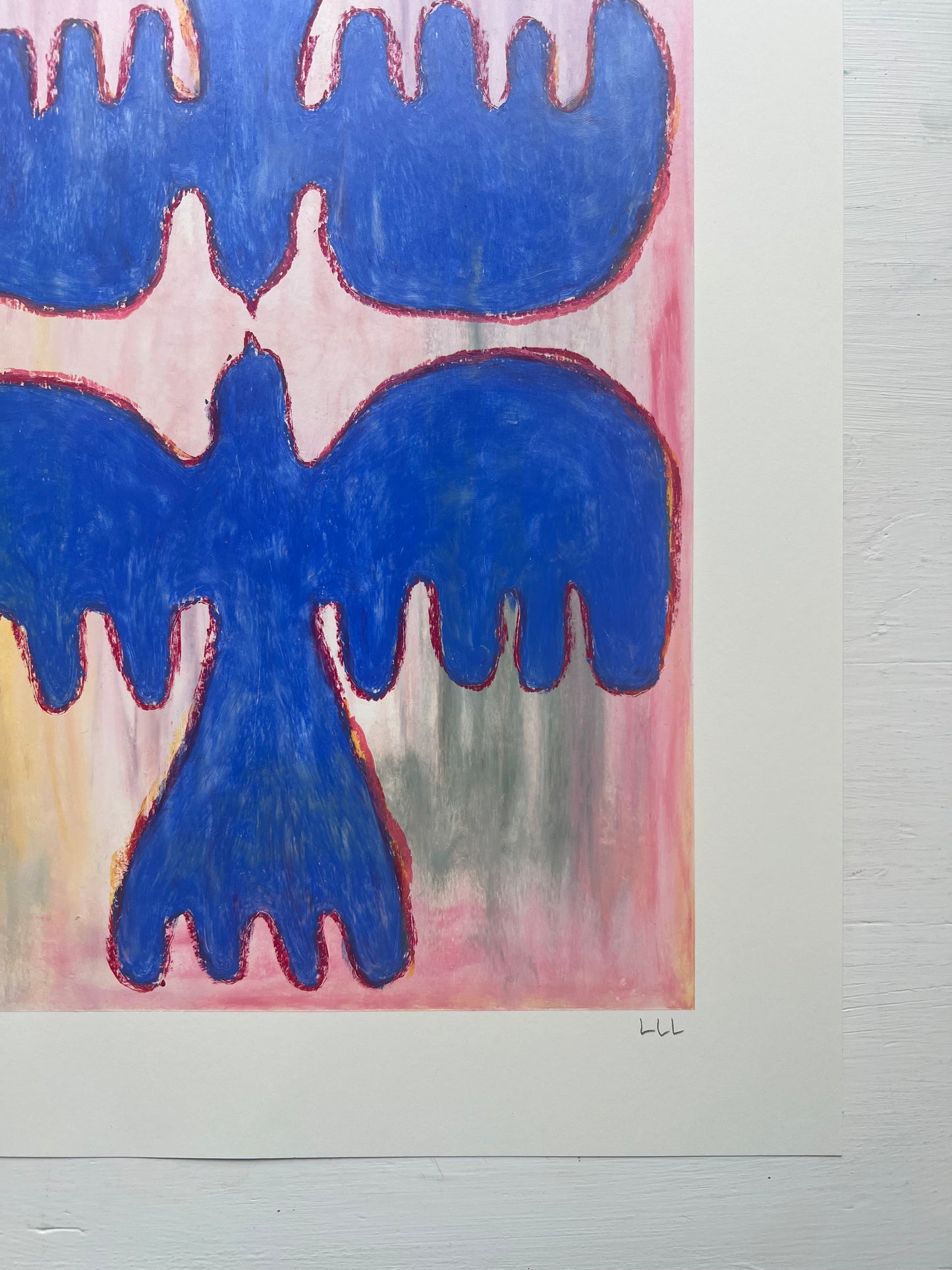Lovebirds – Original oliepasteltegning A3 | Blå på pasteller