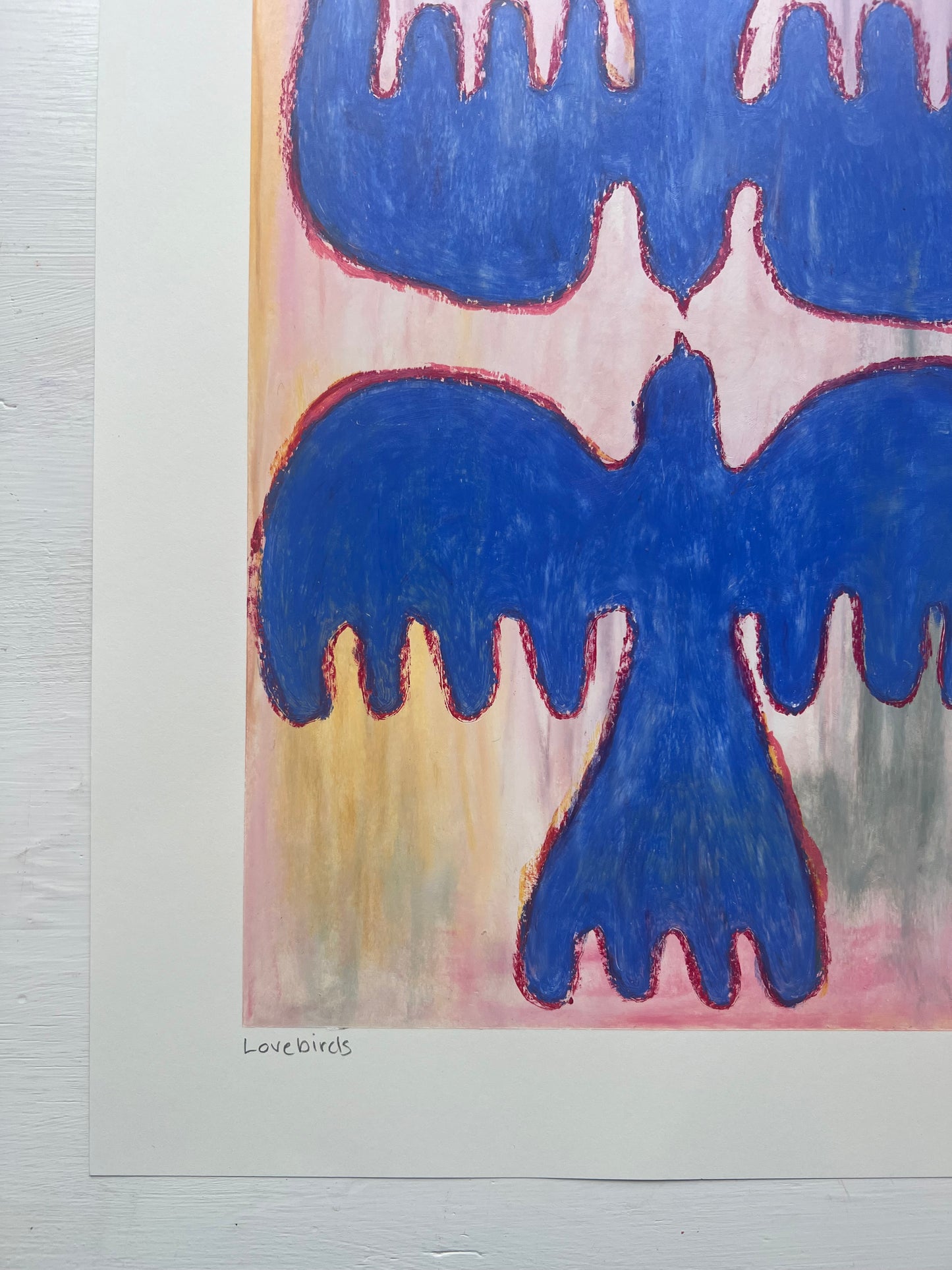 Lovebirds – Original oliepasteltegning A3 | Blå på pasteller