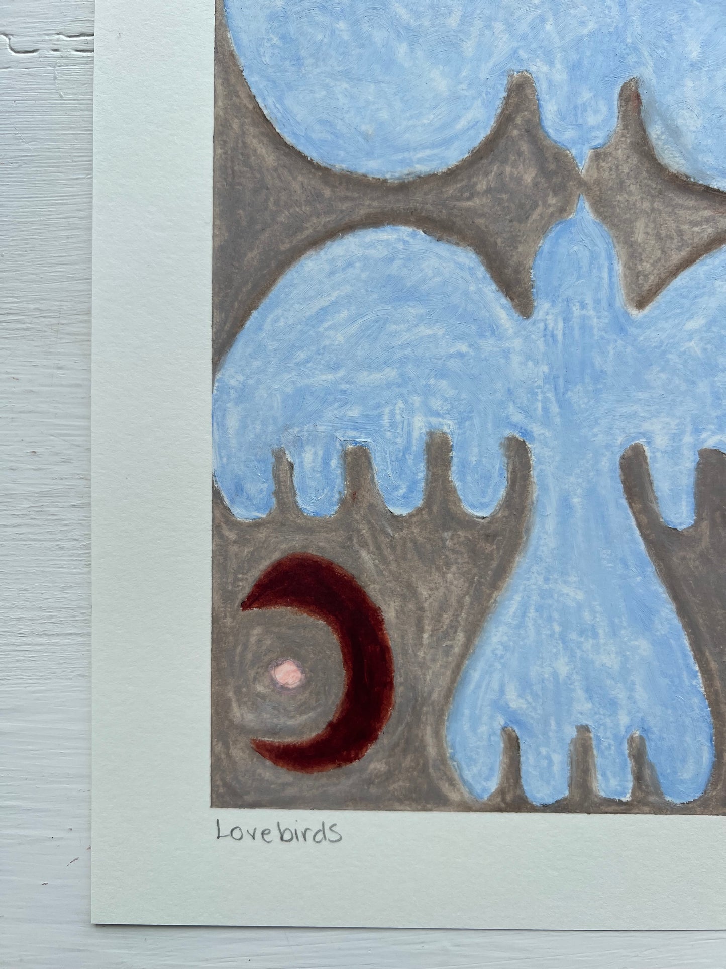 Lovebirds – Original oliepasteltegning A4 | Blå på natur