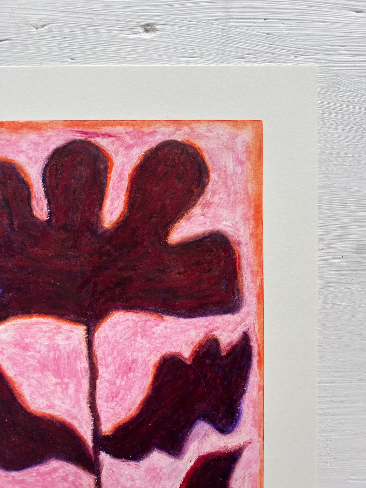 Bloom – Original oliepasteltegning A4 | Bordeaux på rosa