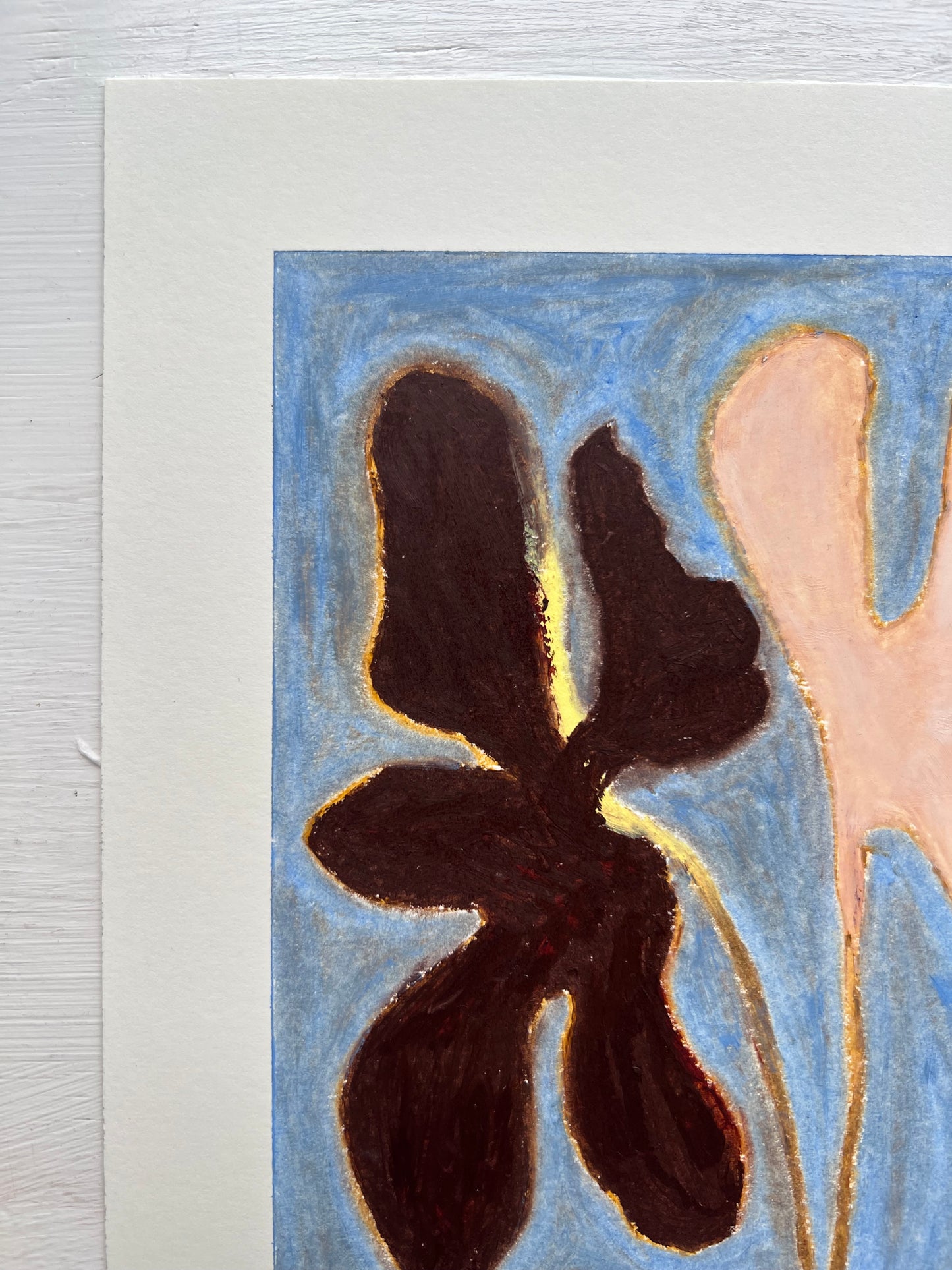 Bloom – Original oliepasteltegning A4 | Brun på lyseblå