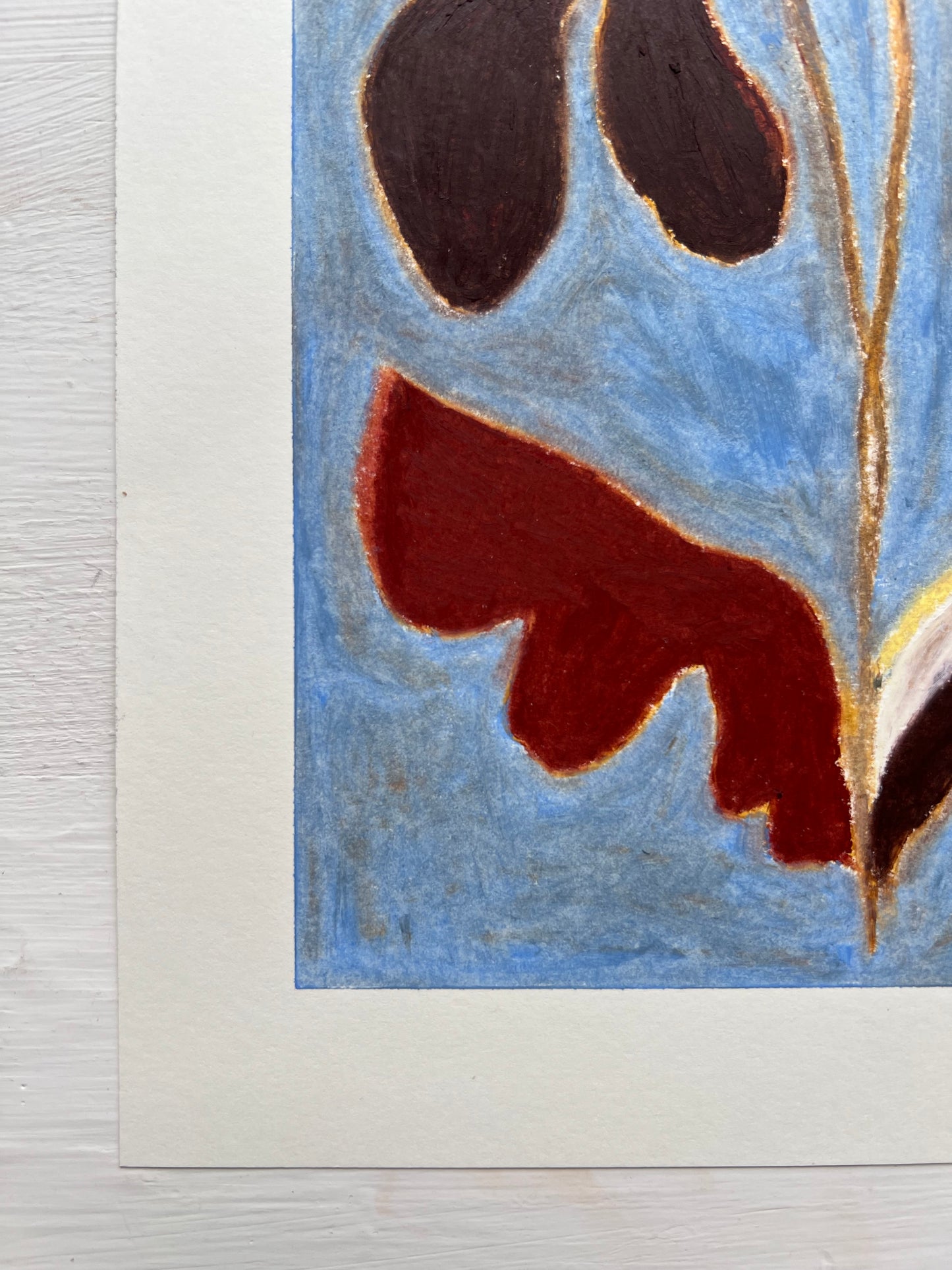 Bloom – Original oliepasteltegning A4 | Brun på lyseblå