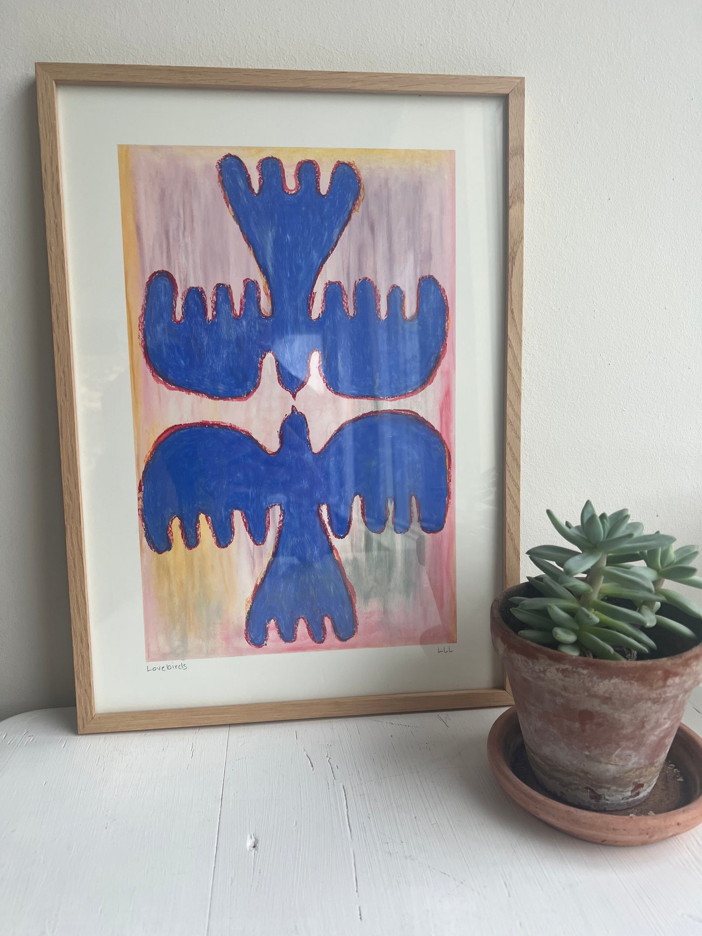 Lovebirds – Original oliepasteltegning A3 | Blå på pasteller