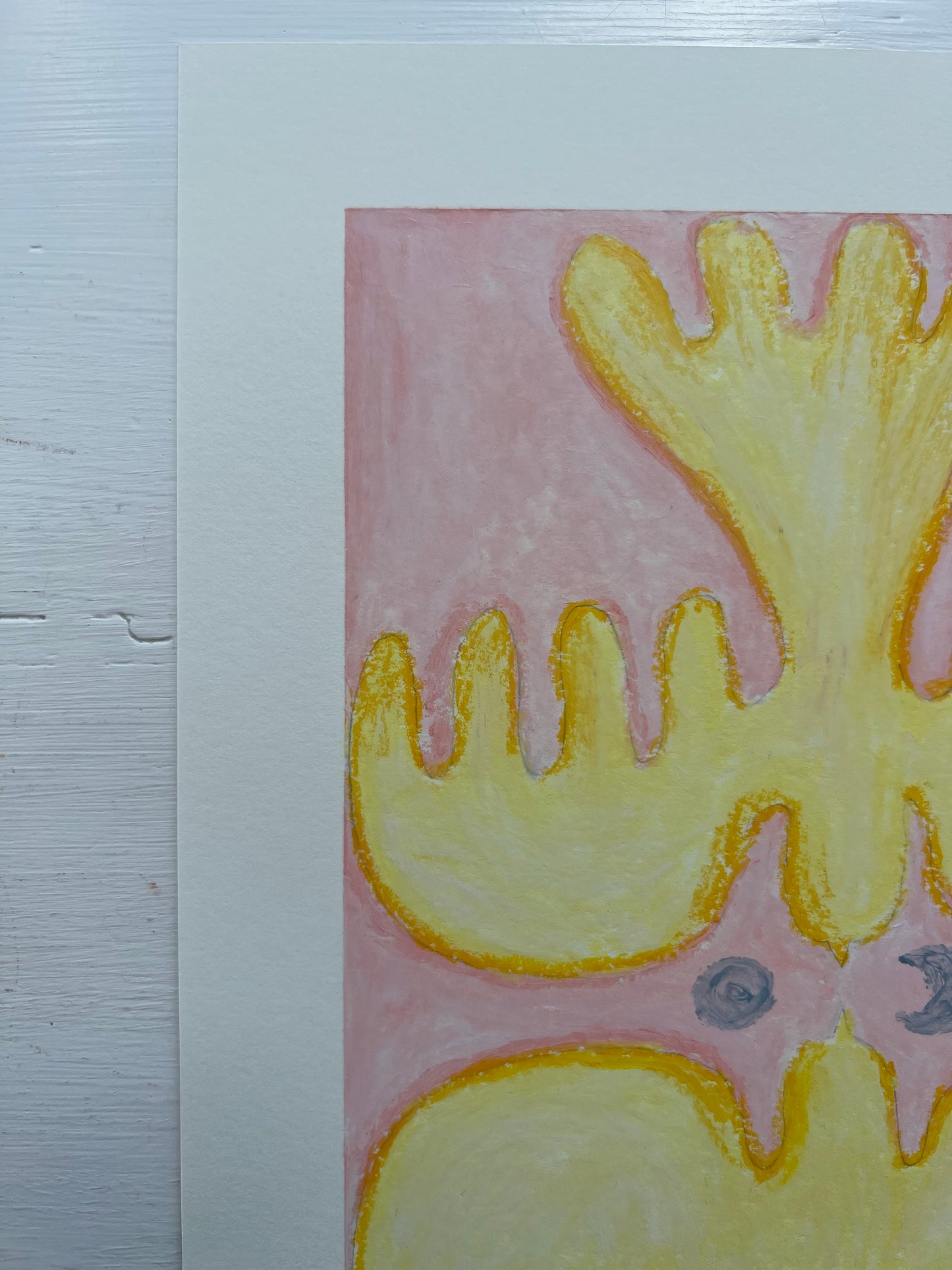 Lovebirds – Original oliepasteltegning A4 | Gul på rosa