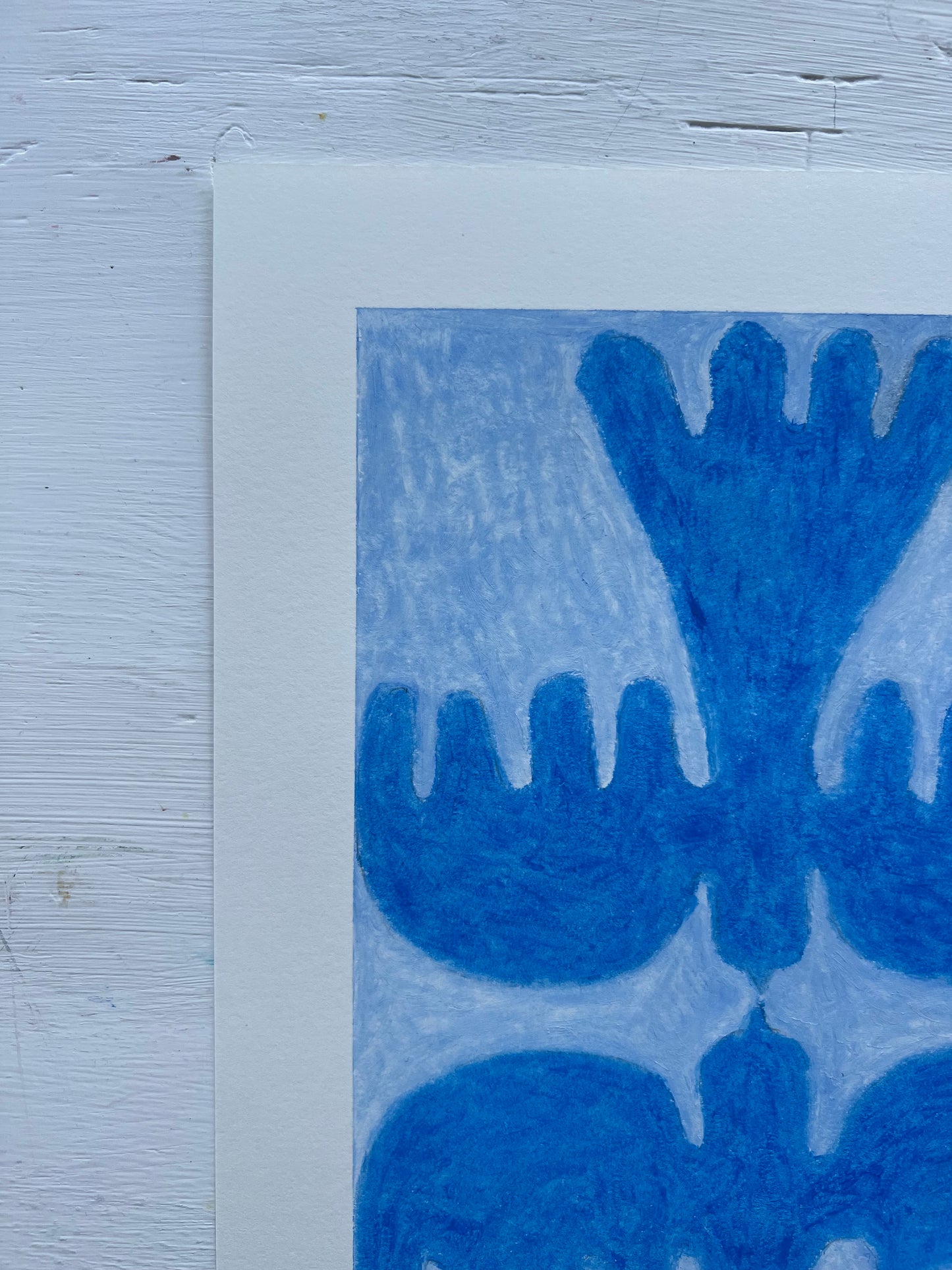 Lovebirds – Original oliepasteltegning A4 | Blå på lyseblå