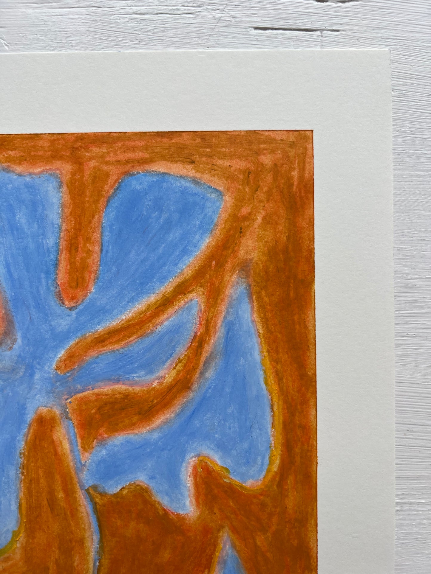 Bloom – Original oliepasteltegning A4 | Lyseblå på okker