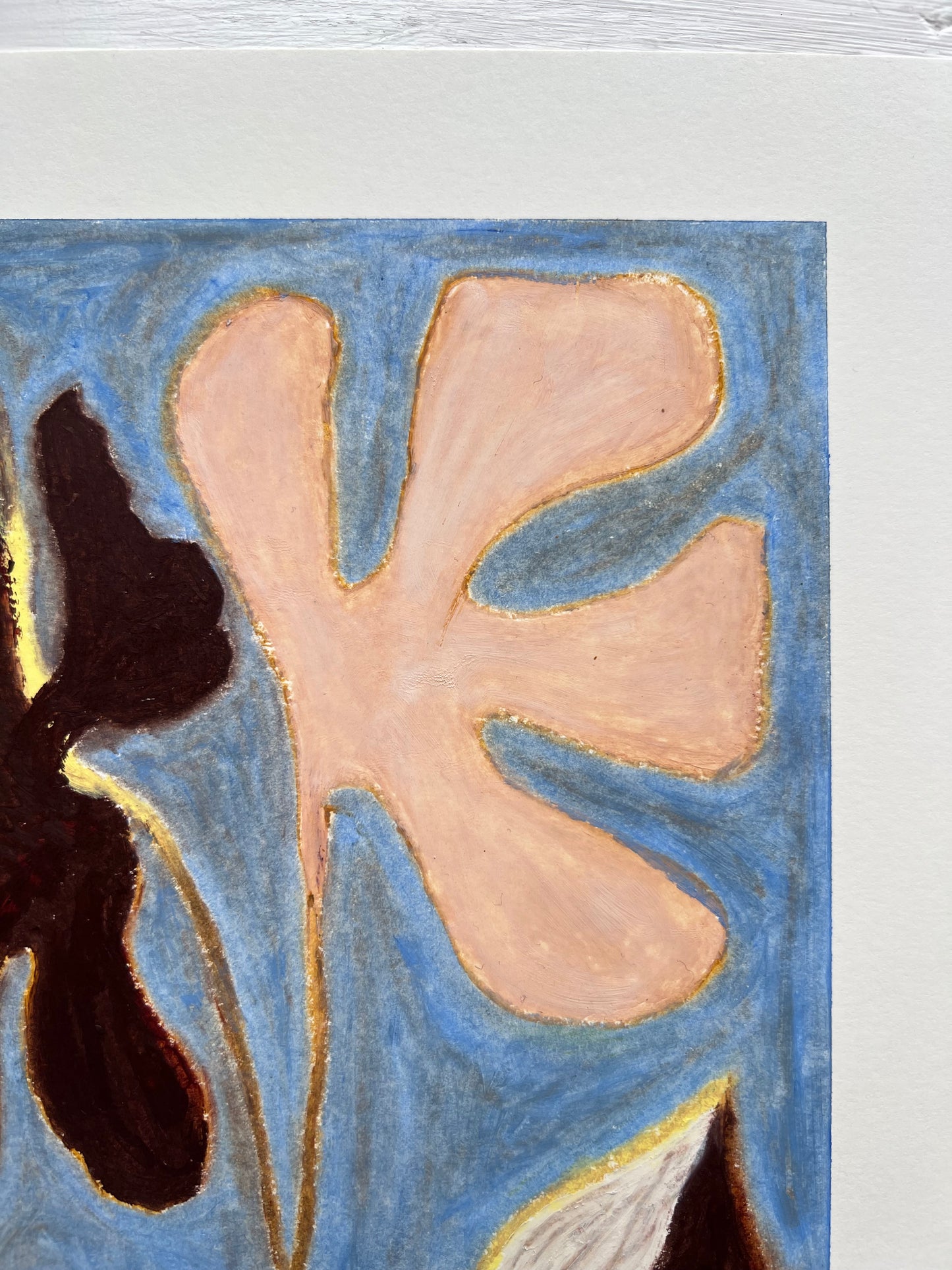 Bloom – Original oliepasteltegning A4 | Brun på lyseblå
