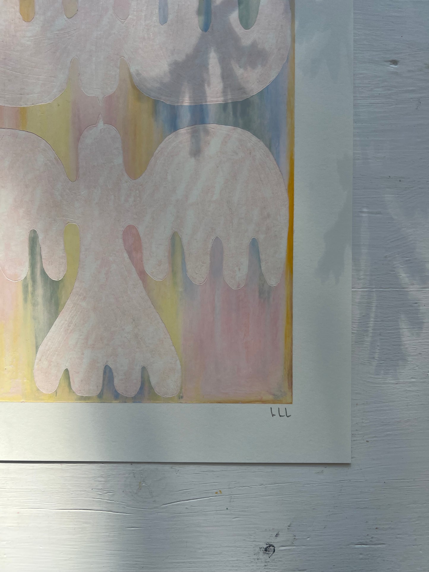 Lovebirds – Original oliepasteltegning A4 | Lys rosa på pasteller