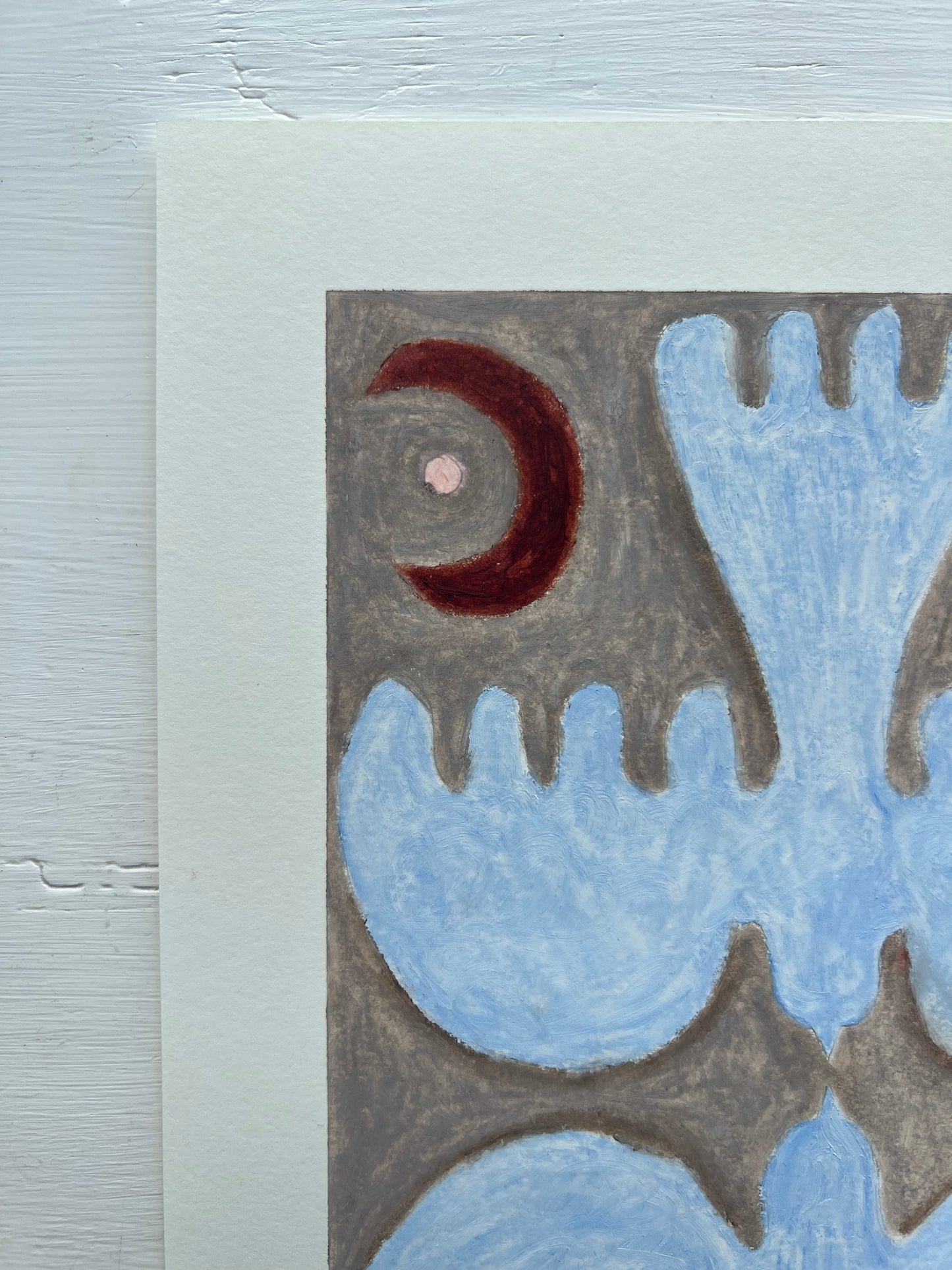 Lovebirds – Original oliepasteltegning A4 | Blå på natur