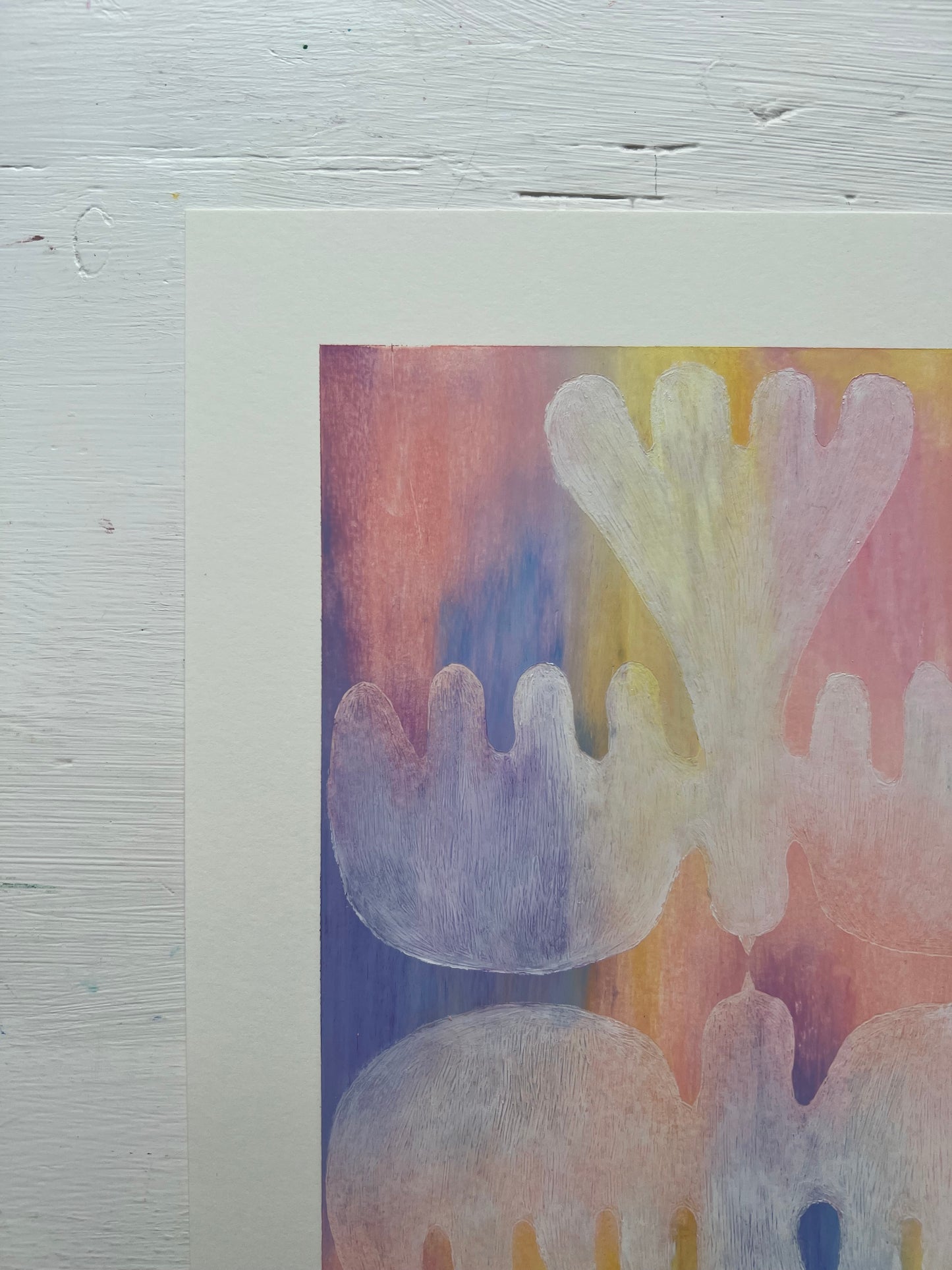 Lovebirds – Original oliepasteltegning A4 | Gennemsigtig hvid på pasteller