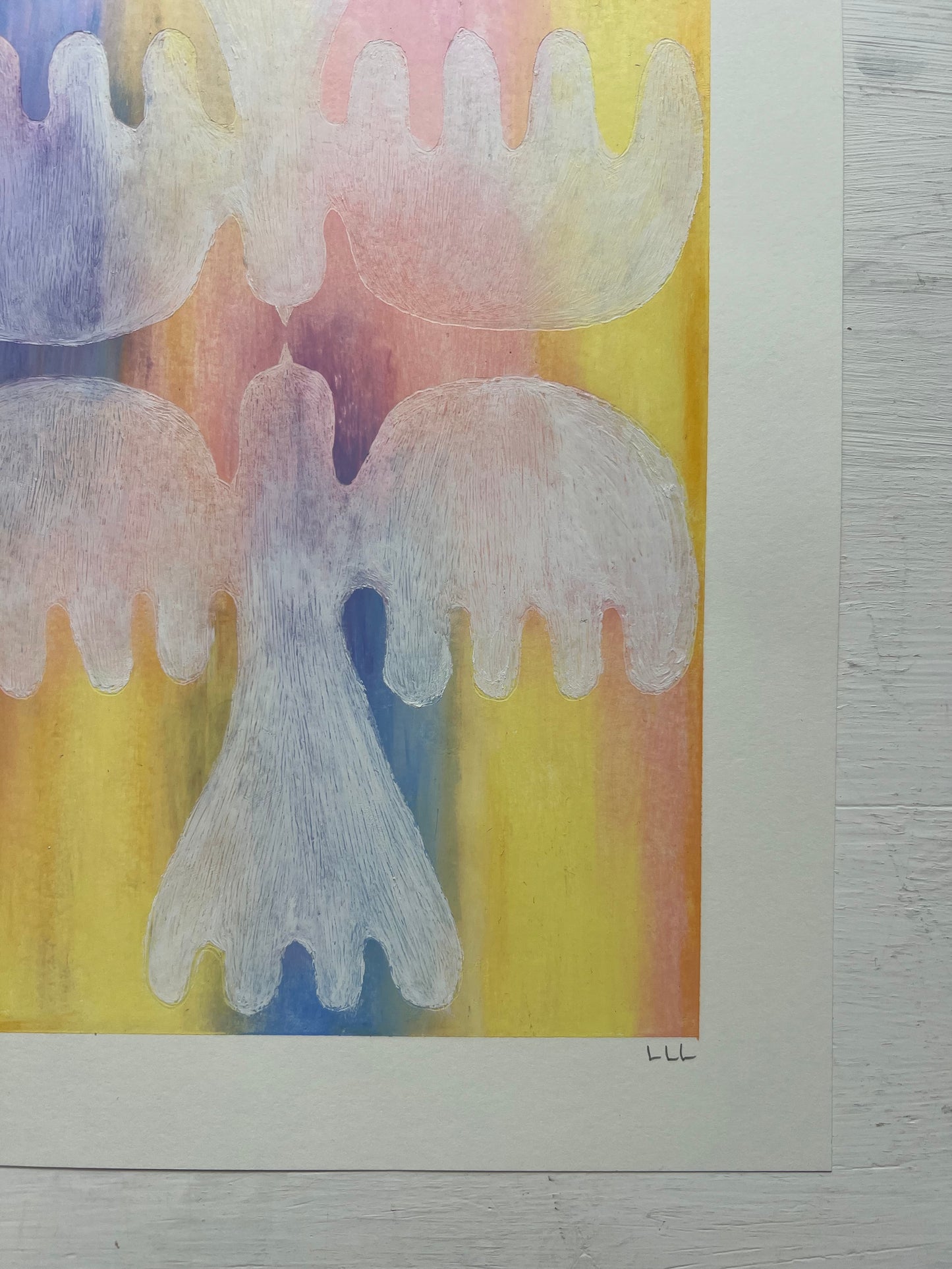 Lovebirds – Original oliepasteltegning A4 | Gennemsigtig hvid på pasteller