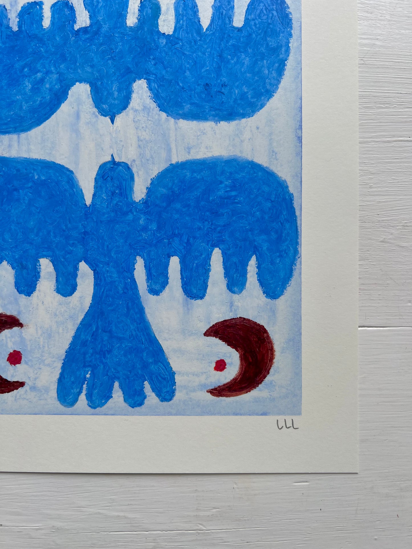 Lovebirds – Original oliepasteltegning A4 | Mørkeblå på lyseblå