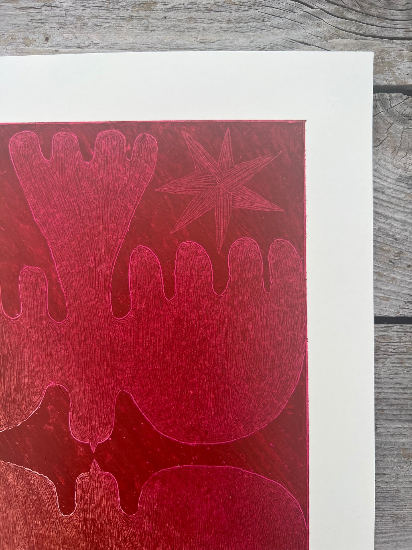 Lovebirds – Original oliepasteltegning A4 | Rødbrun sgraffito