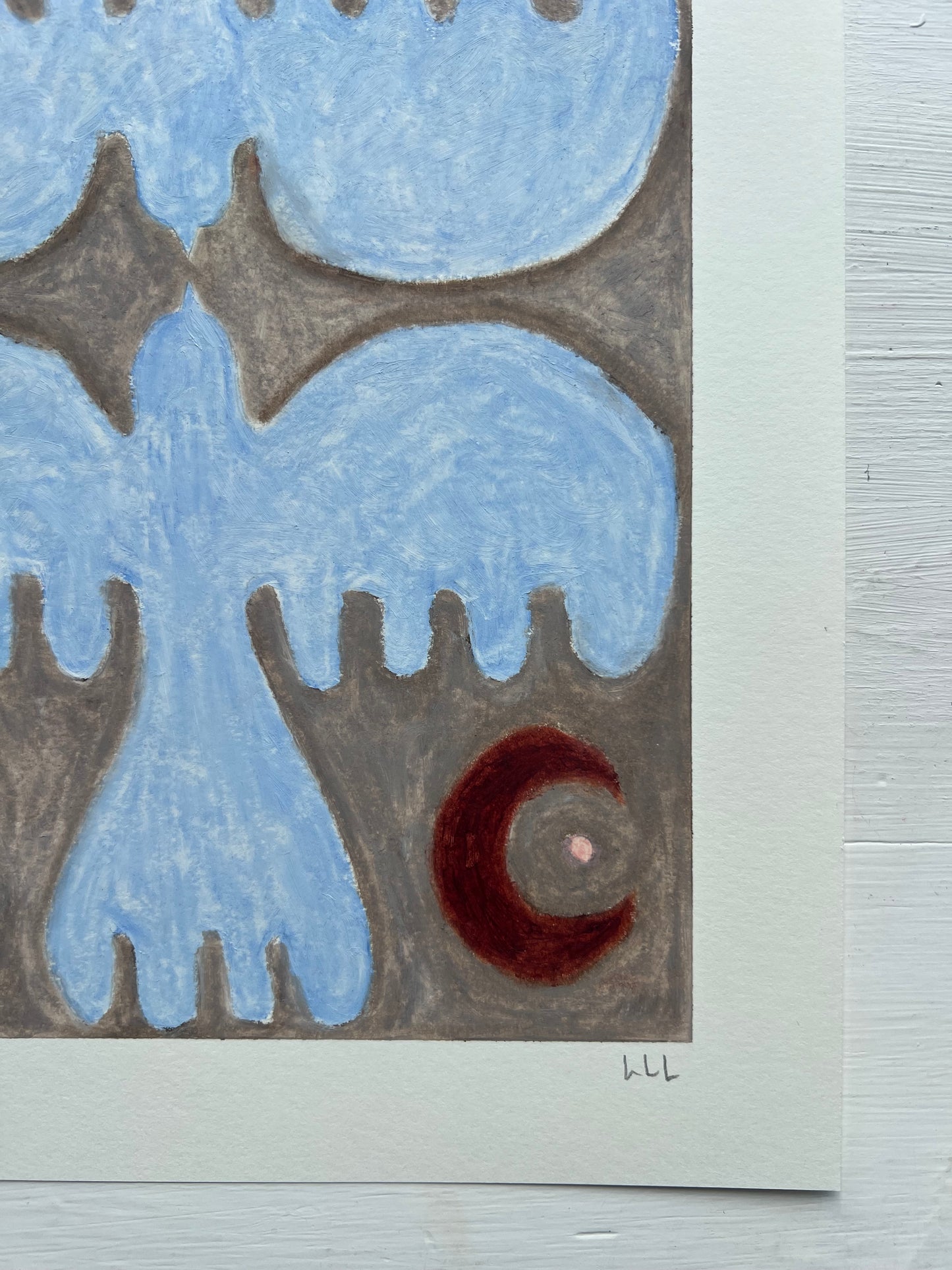 Lovebirds – Original oliepasteltegning A4 | Blå på natur