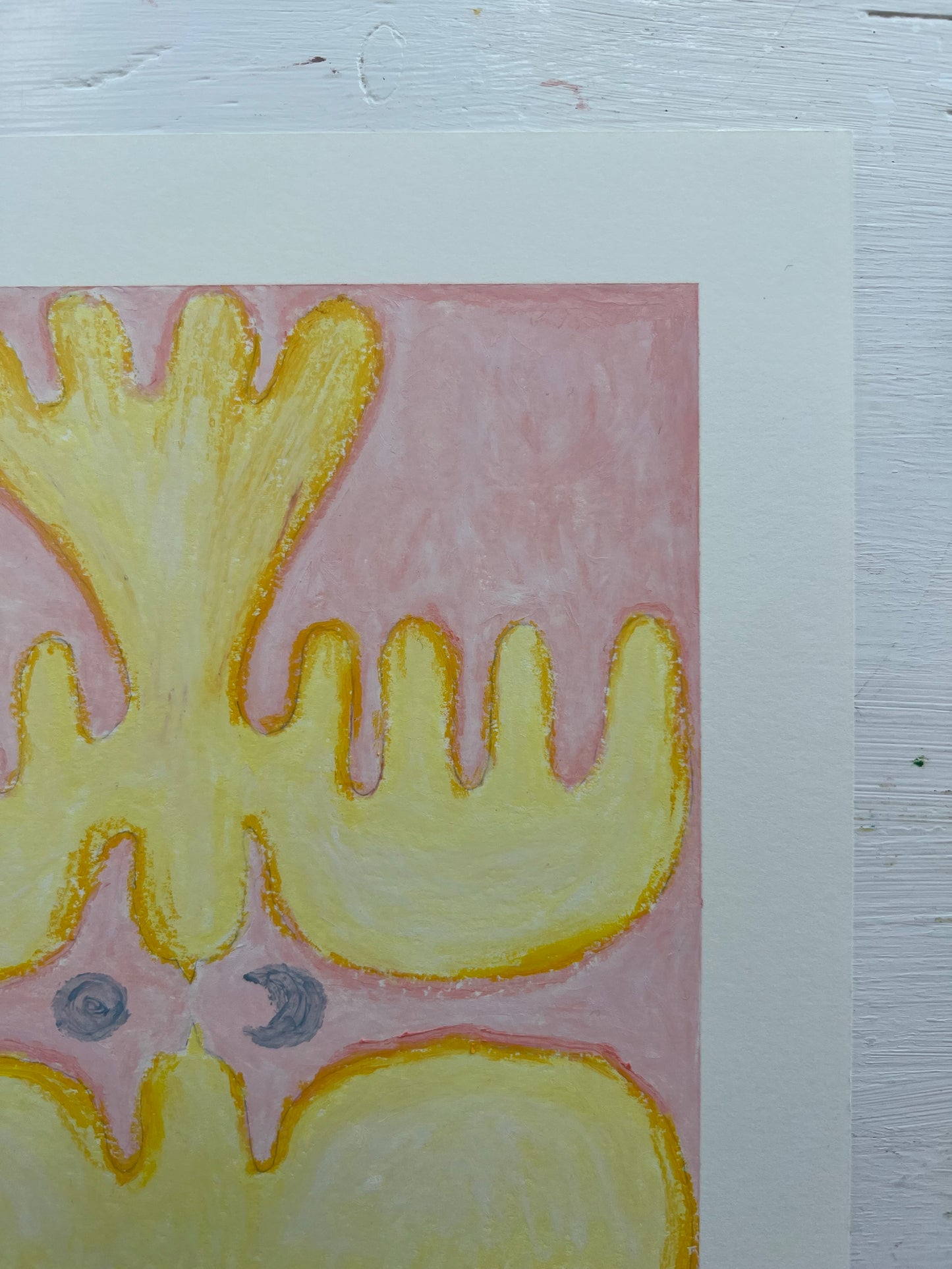 Lovebirds – Original oliepasteltegning A4 | Gul på rosa