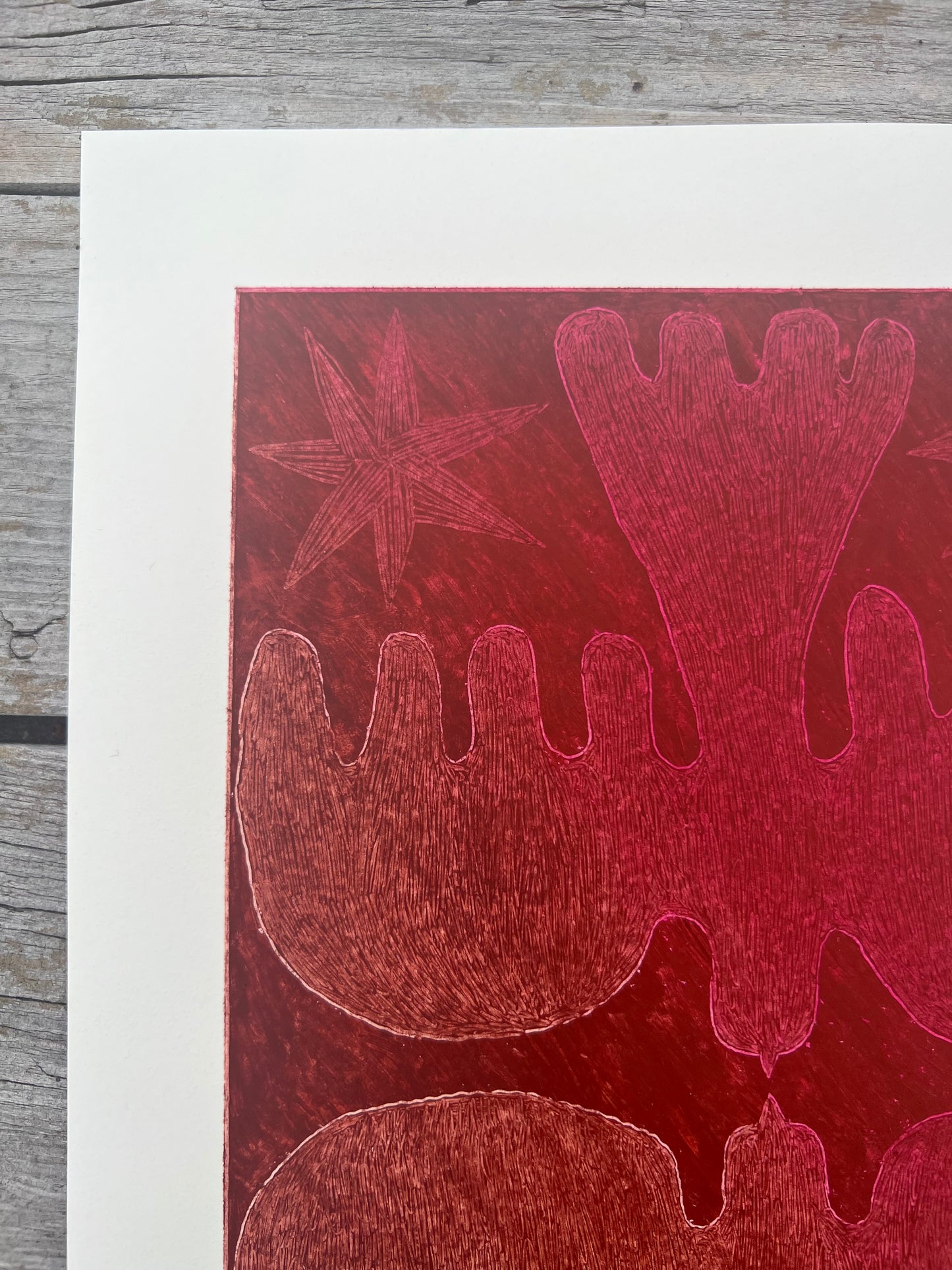 Lovebirds – Original oliepasteltegning A4 | Rødbrun sgraffito