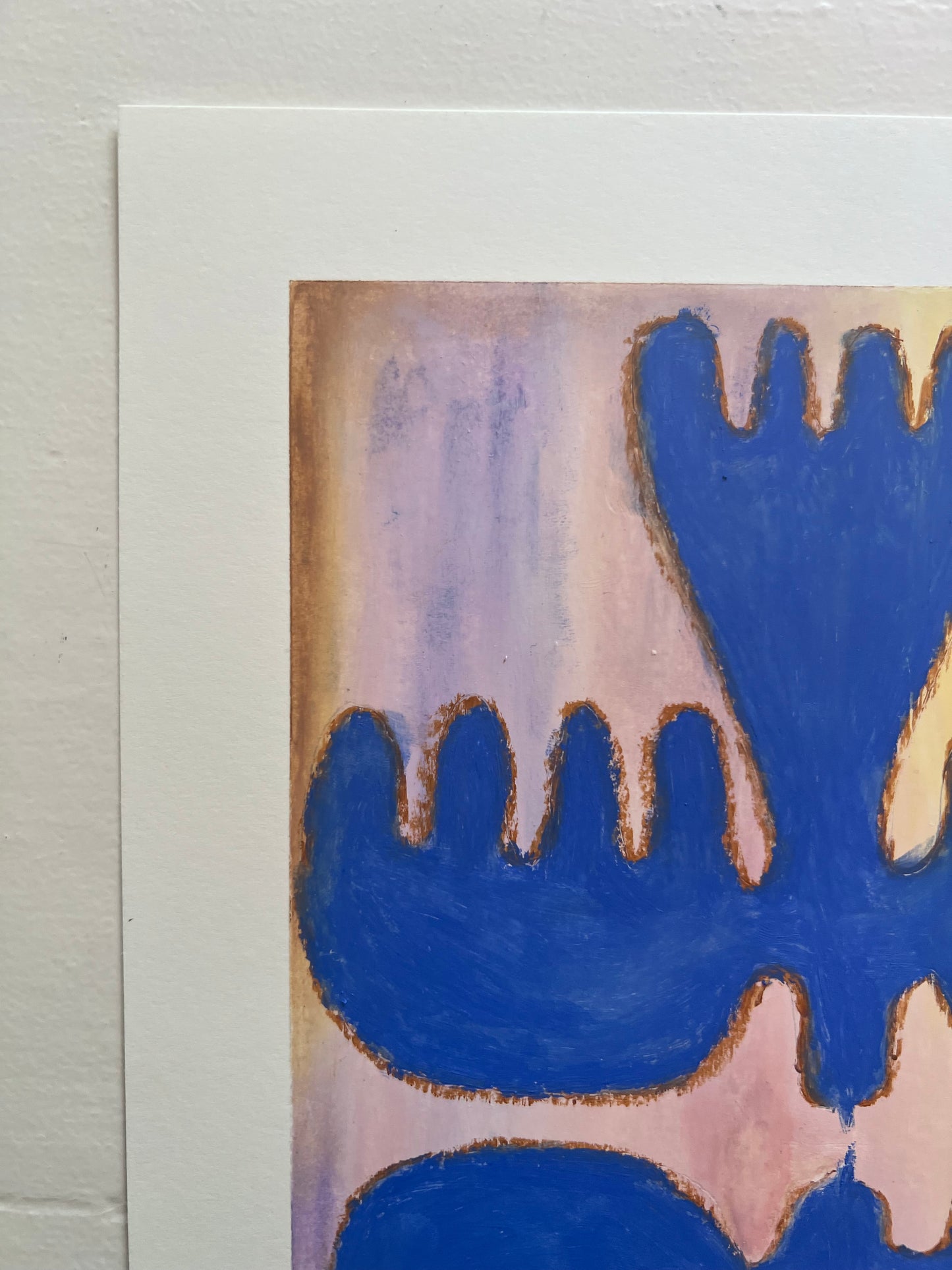 Lovebirds – Original oliepasteltegning A4 | Blå på lavendel/gul/okker