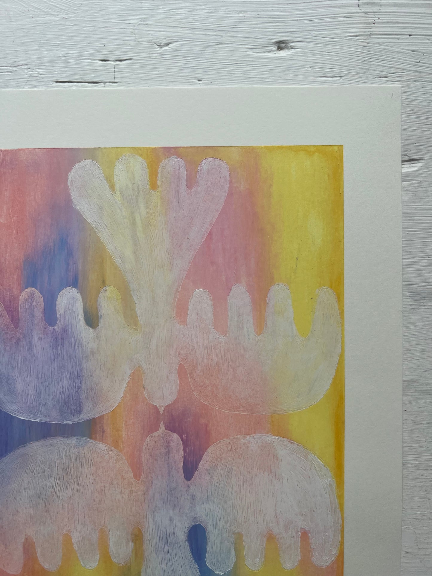 Lovebirds – Original oliepasteltegning A4 | Gennemsigtig hvid på pasteller