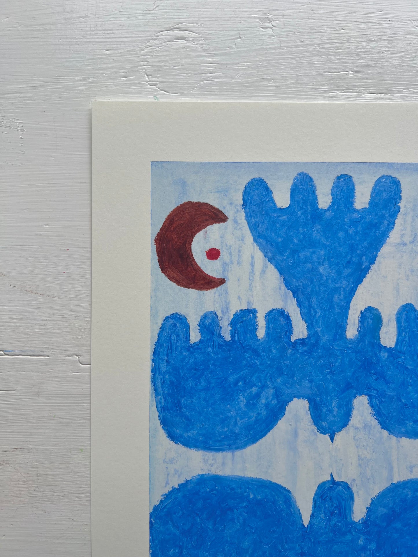 Lovebirds – Original oliepasteltegning A4 | Mørkeblå på lyseblå